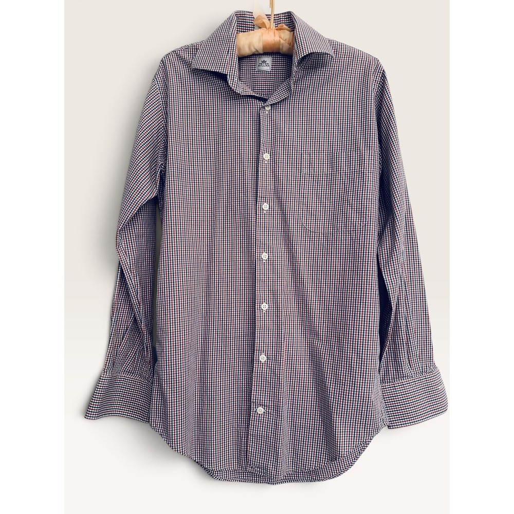 Peter Millar Mens Small Blue Orange Gingham 100% Cotton Button Down Shirt Prep